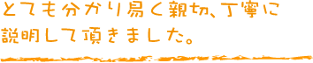 とても分かり易く親切、丁寧に説明して頂きました